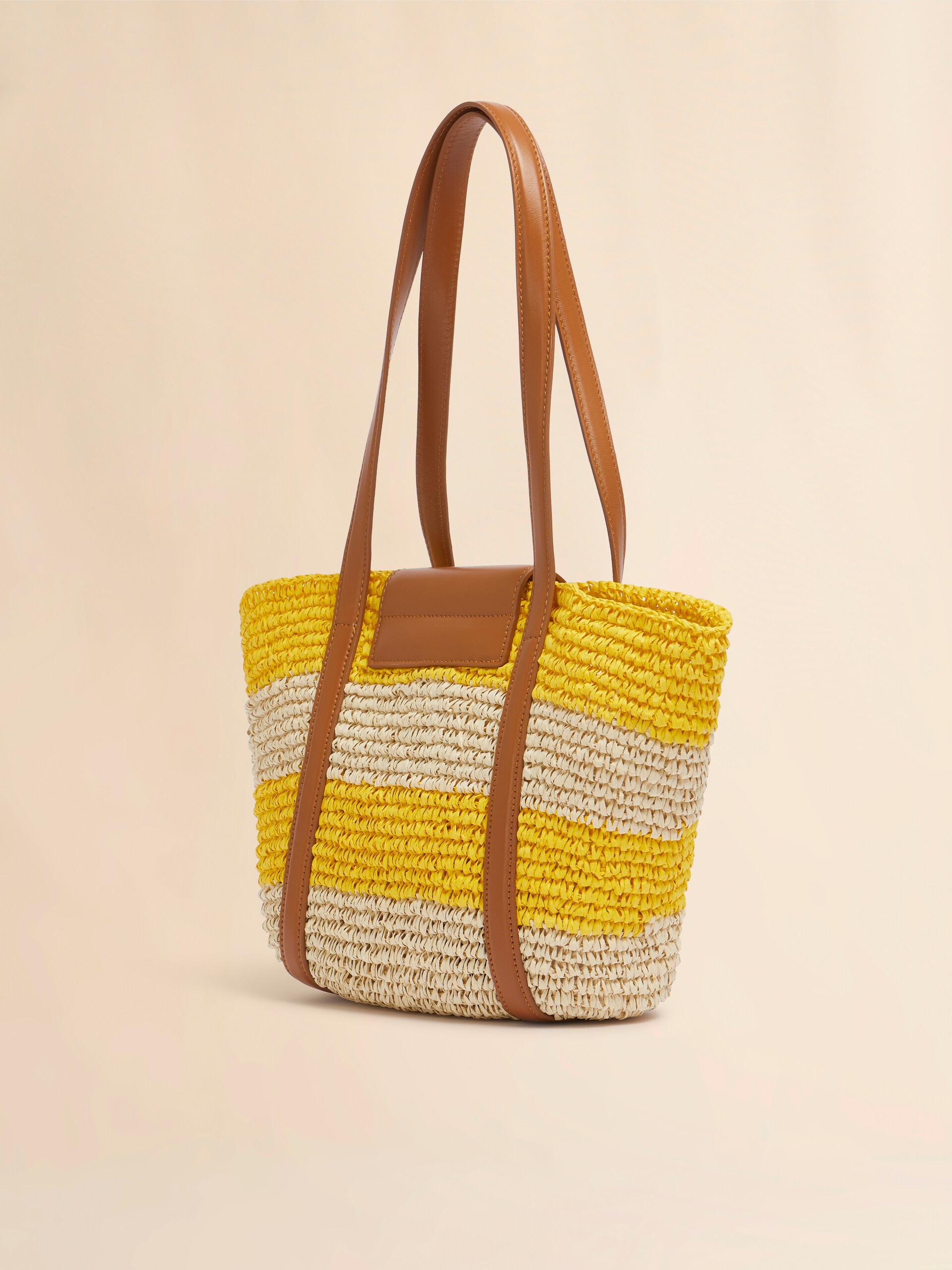 Small yellow stripe raffia-effect Trunkaroo beach bag | Marni