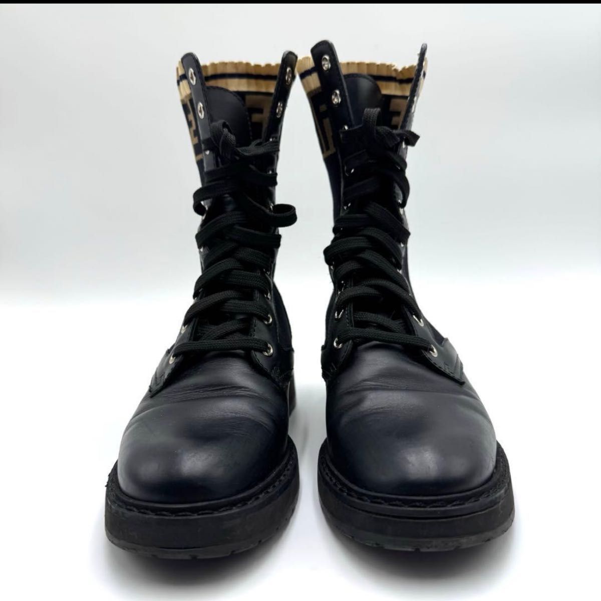 美品 FENDI ソックス ブーツ リブ ズッカ柄 FF Vibram 黒 37｜Yahoo