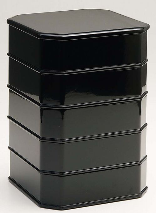 懐石道具 木製黒真塗 5段縁高重 茶懐石 利休好写 お正月 桐箱 茶道具