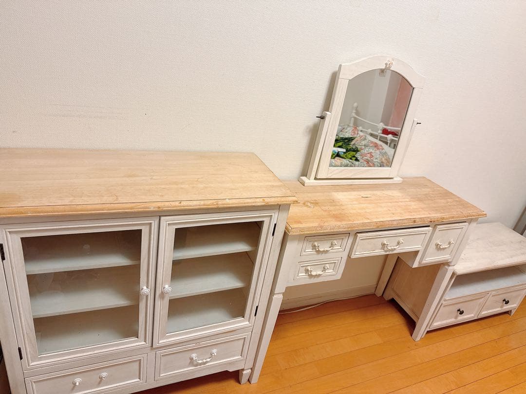 【1点価格】ブロカントシリーズ　ホワイト木製家具(鏡台・テレビ台・チェスト) dショッピング |テレビ台 幅90cm 姫系 シャビーテイスト 完成品