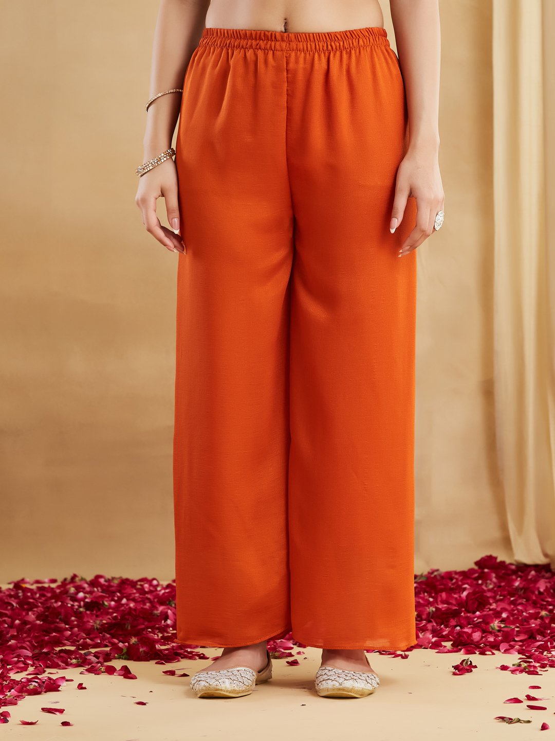Elegant Orange Vichitra Silk Embroidered Palazzo Suit Set ✨🧡 - Image 4