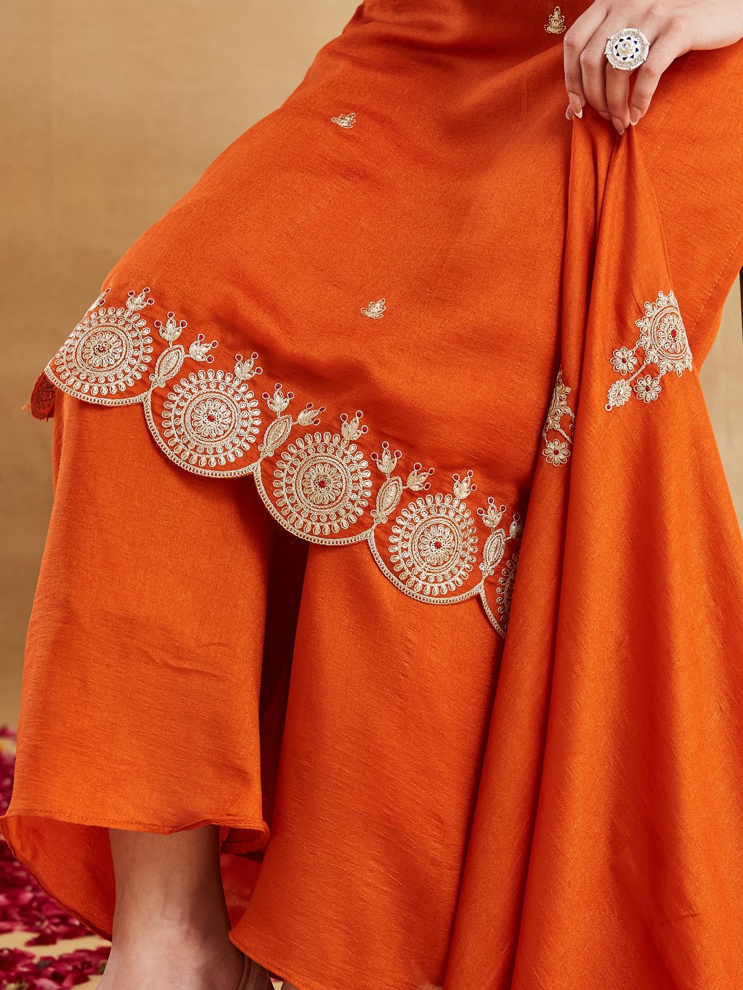 Elegant Orange Vichitra Silk Embroidered Palazzo Suit Set ✨🧡 - Image 3