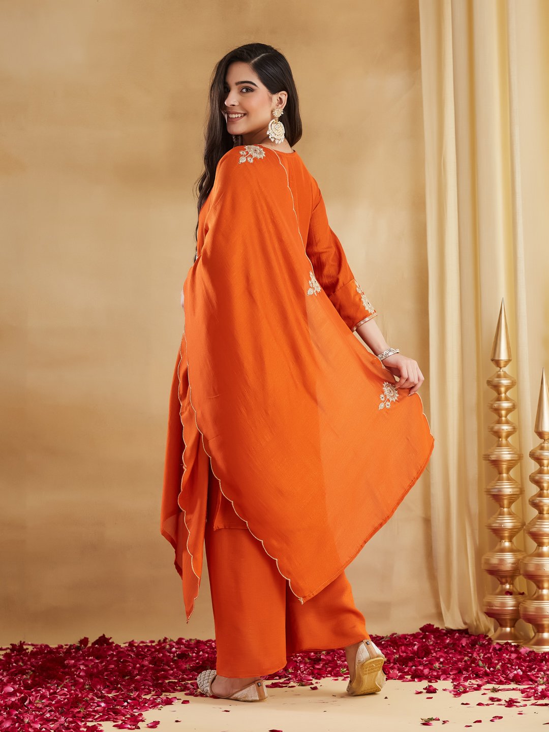Elegant Orange Vichitra Silk Embroidered Palazzo Suit Set ✨🧡 - Image 6