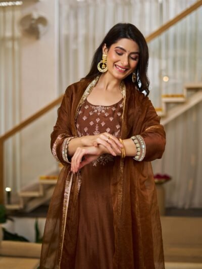🤎✨ MV-661 Regal Chocolate Brown Vichitra Silk Suit Set ✨🤎