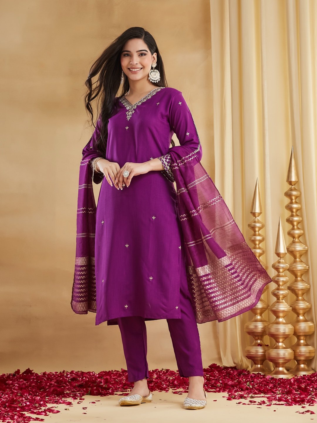 πβ¨ Royal Purple Embroidered Viscose Rayon Suit Set with Chanderi Jacquard Dupatta | MV-662 β¨π - Image 5