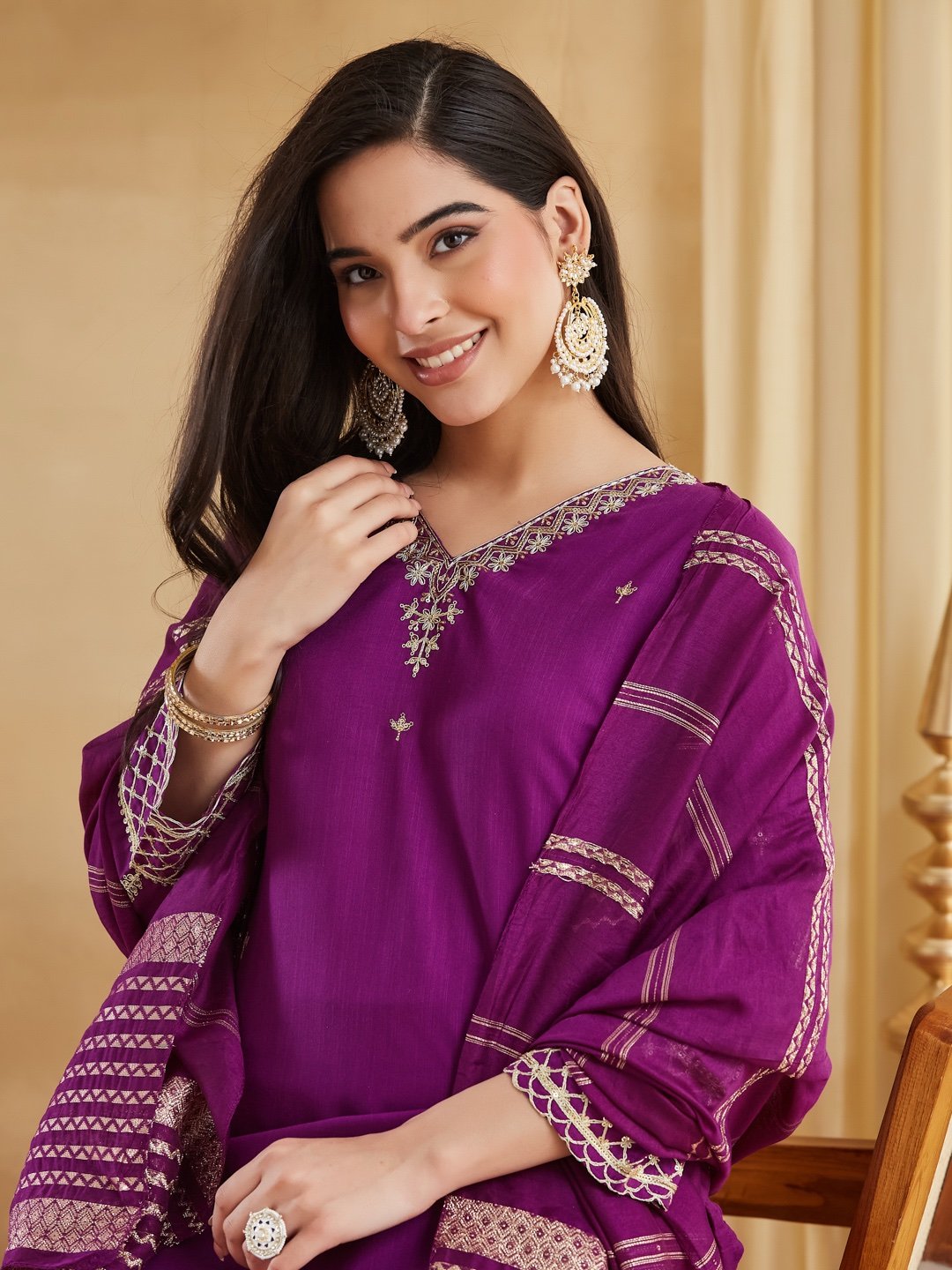 πβ¨ Royal Purple Embroidered Viscose Rayon Suit Set with Chanderi Jacquard Dupatta | MV-662 β¨π - Image 4