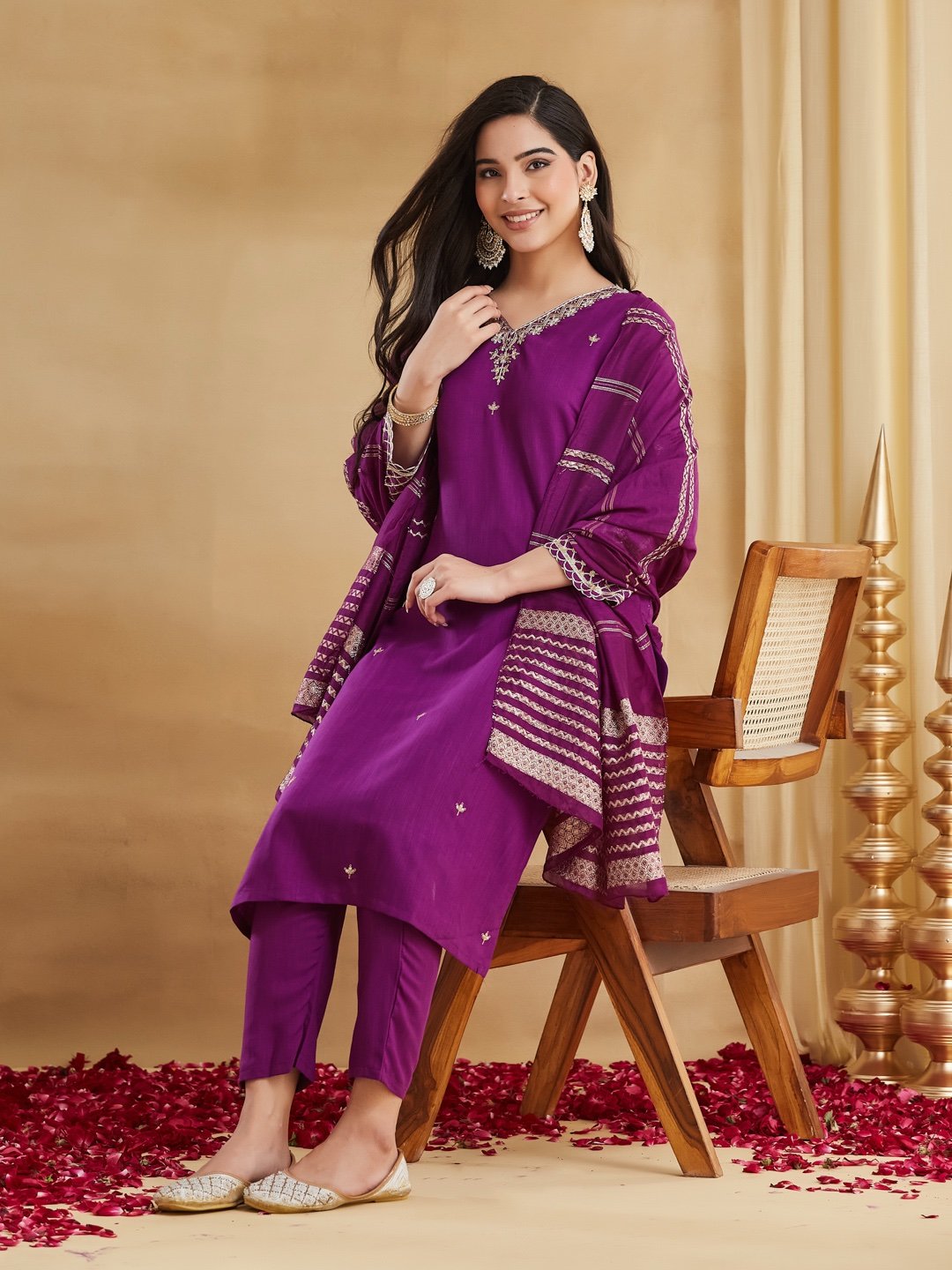 πβ¨ Royal Purple Embroidered Viscose Rayon Suit Set with Chanderi Jacquard Dupatta | MV-662 β¨π - Image 2