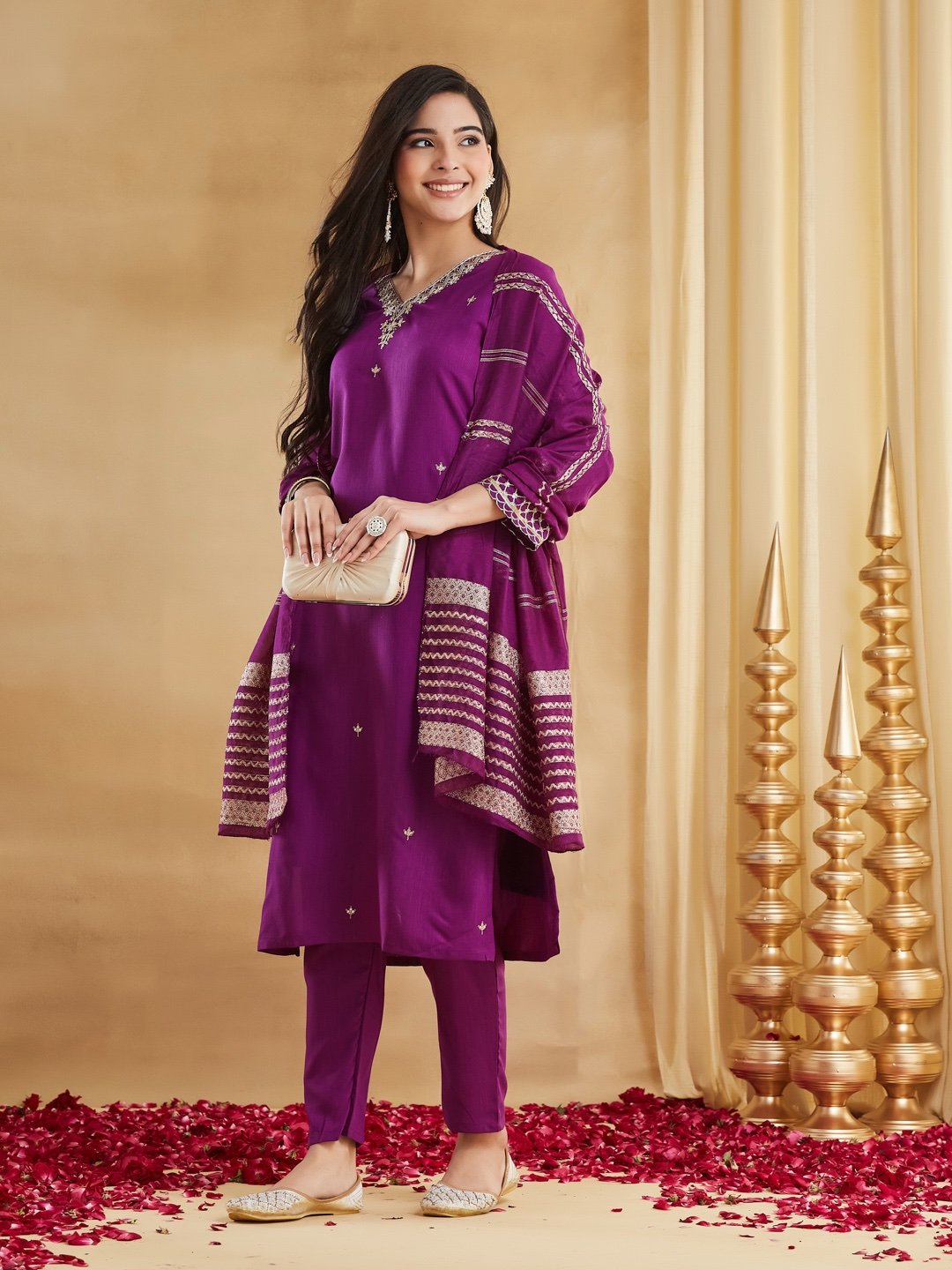 πβ¨ Royal Purple Embroidered Viscose Rayon Suit Set with Chanderi Jacquard Dupatta | MV-662 β¨π