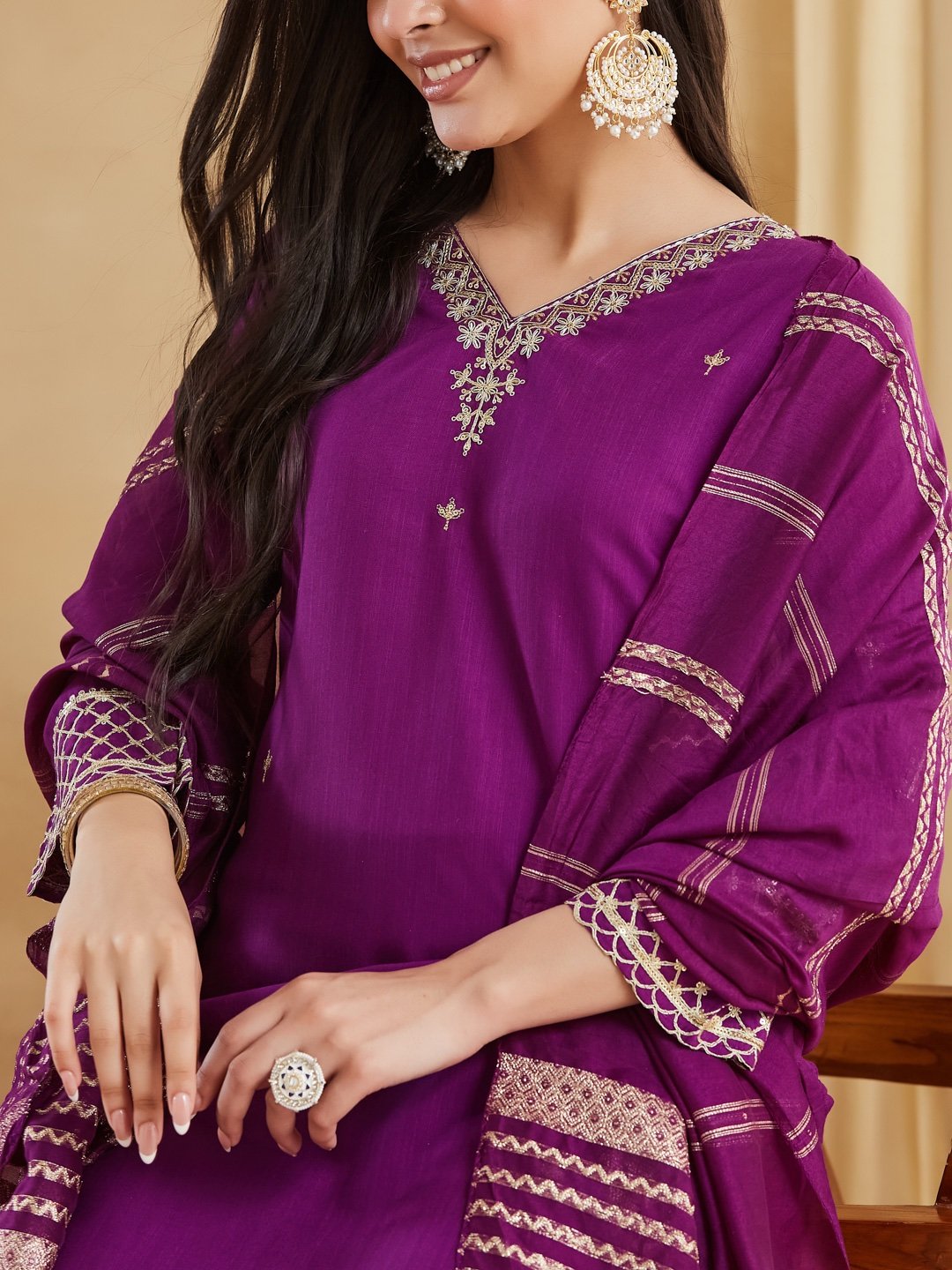 πβ¨ Royal Purple Embroidered Viscose Rayon Suit Set with Chanderi Jacquard Dupatta | MV-662 β¨π - Image 8