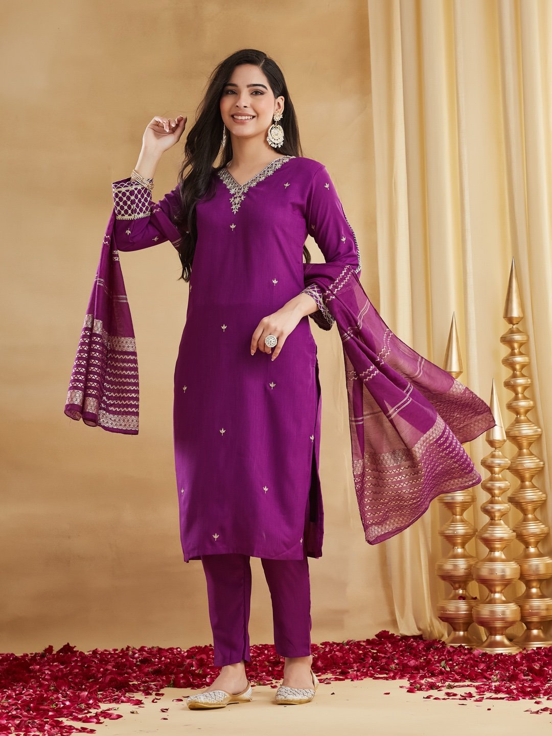 πβ¨ Royal Purple Embroidered Viscose Rayon Suit Set with Chanderi Jacquard Dupatta | MV-662 β¨π - Image 9