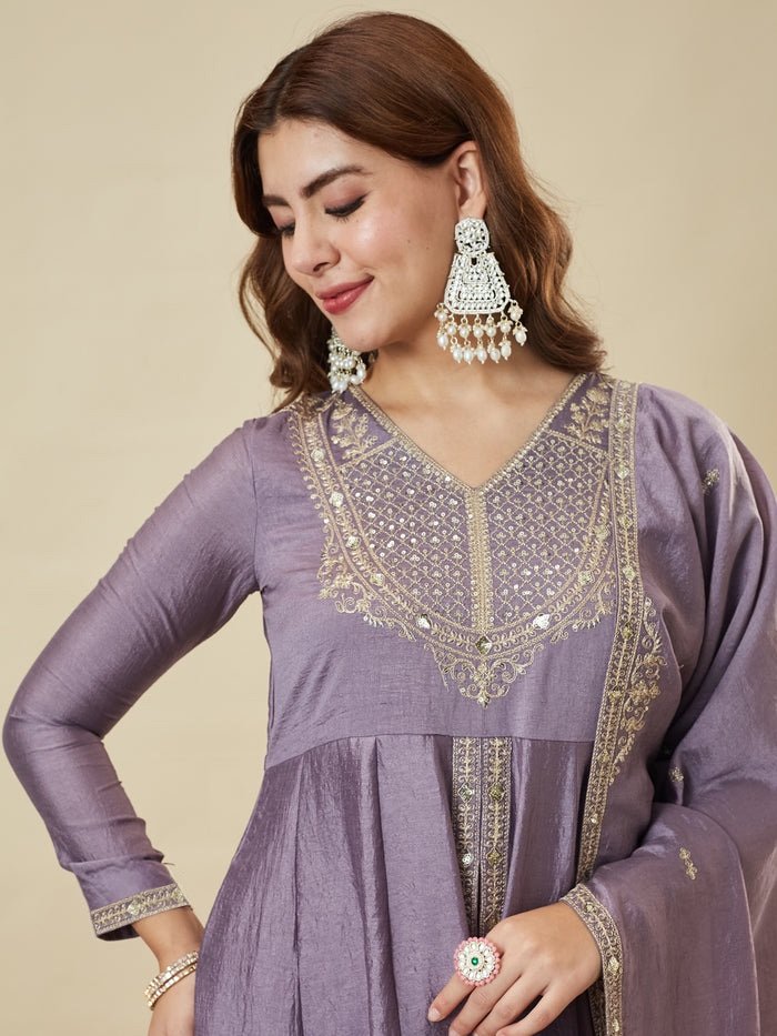 πβ¨ Lavender Vichitra Silk Embroidered Suit Set with Fancy Silk Dupatta | MV-669 β¨π - Image 3
