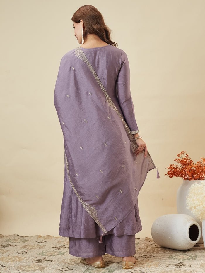 πβ¨ Lavender Vichitra Silk Embroidered Suit Set with Fancy Silk Dupatta | MV-669 β¨π - Image 4