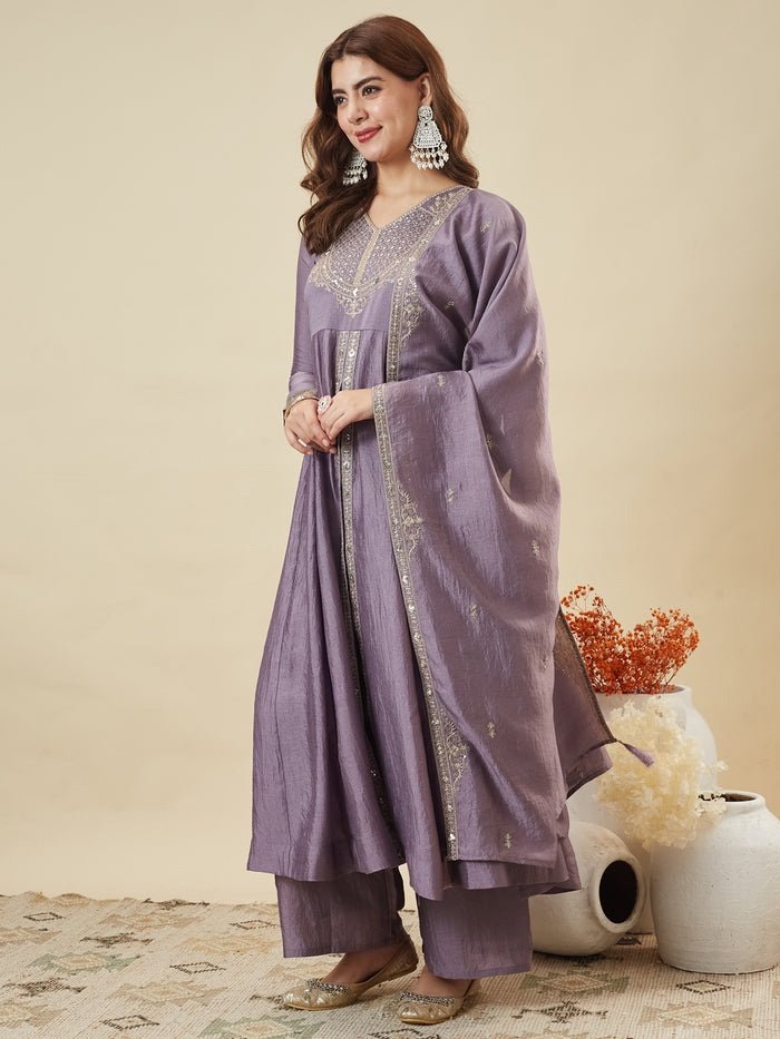 πβ¨ Lavender Vichitra Silk Embroidered Suit Set with Fancy Silk Dupatta | MV-669 β¨π