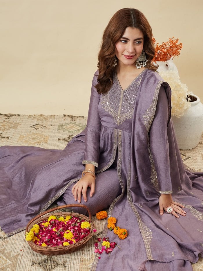 πβ¨ Lavender Vichitra Silk Embroidered Suit Set with Fancy Silk Dupatta | MV-669 β¨π - Image 5