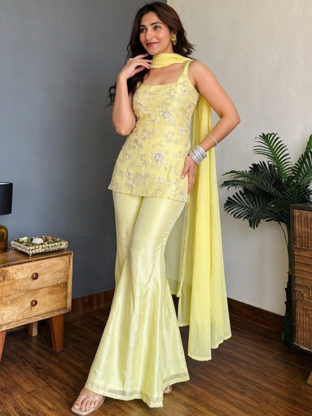 🌼✨ Embroidered Lemon Glow Sharara Set | MV-670✨🌼 - Image 4