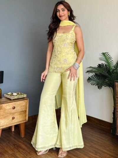 🌼✨ Embroidered Lemon Glow Sharara Set  | MV-670✨🌼