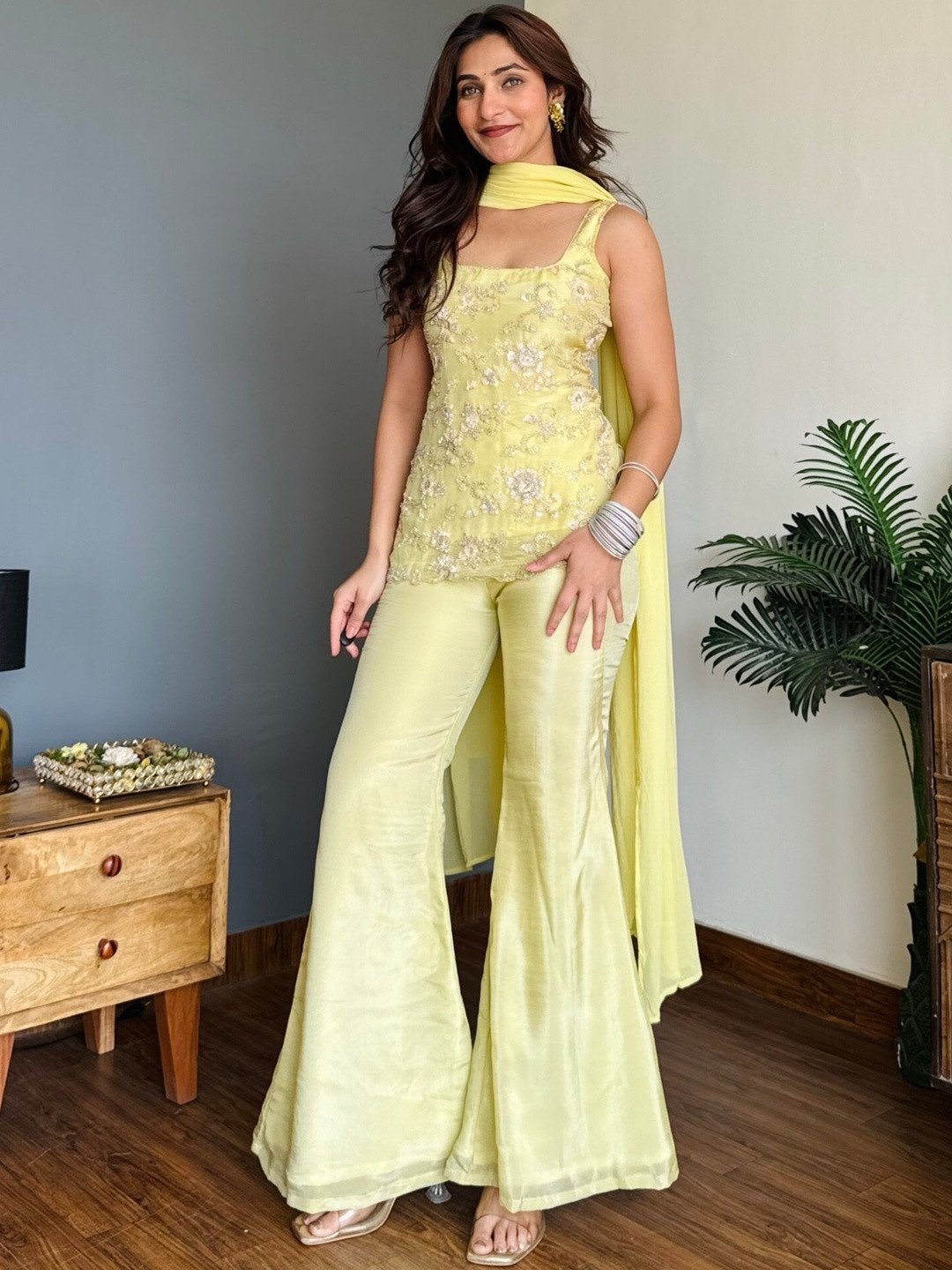 🌼✨ Embroidered Lemon Glow Sharara Set | MV-670✨🌼